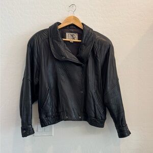 Vintage Black Leather Jacket for Women